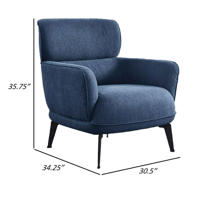 Dup 34 Inch Accent Chair, Cushioned Seat, Rounded Track Arms, Muted Blue