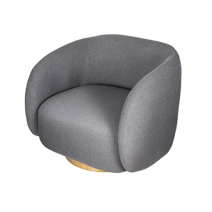 Eros 35 Inch Swivel Accent Chair, Plush Gray Fabric Upholstery, Gold Base