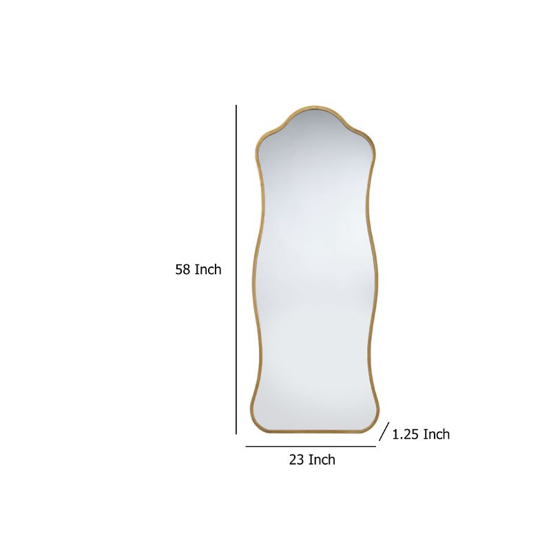 Ari Floor Mirror, 58 Inch, Black Metal Wavy Frame, Hand Forged Iron