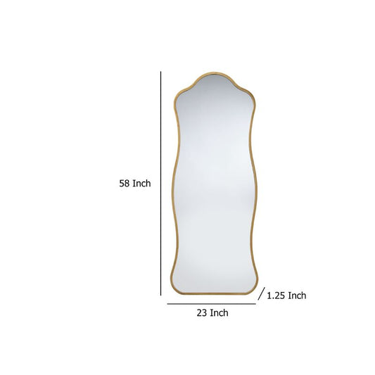 Ari Floor Mirror, 58 Inch, Black Metal Wavy Frame, Hand Forged Iron