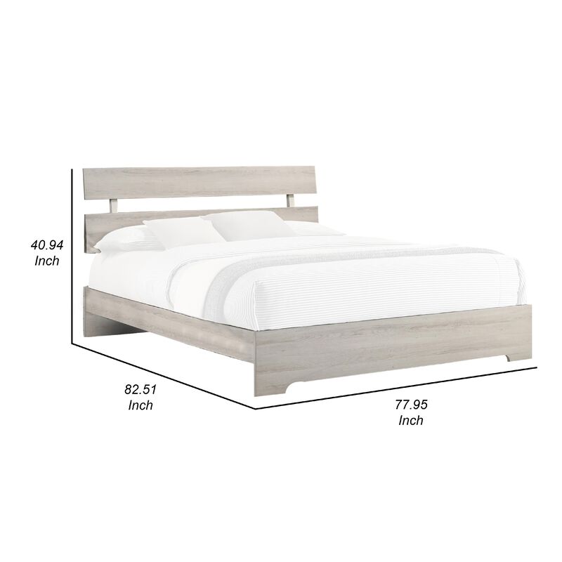 Cuzzy Queen Platform Bed with Panel Headboard, Low Profile White Wood