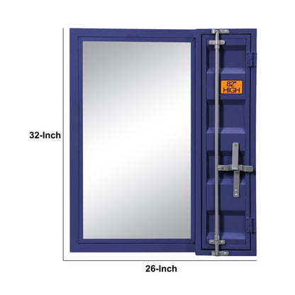 Industrial Style Metal Vanity Mirror with Recessed Door Front, Blue