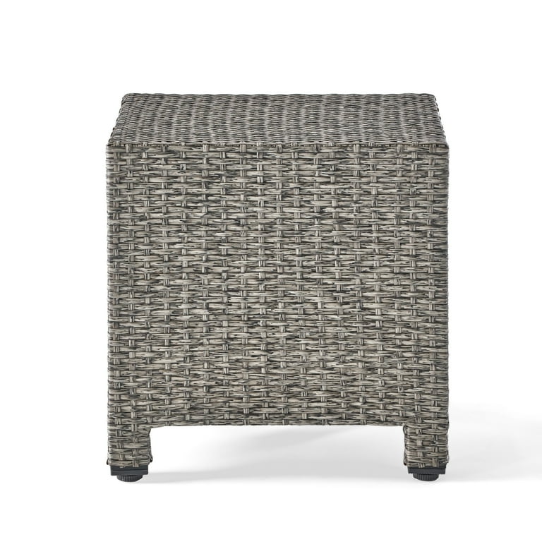 Perie Outdoor Accent Table, Gray Faux Rattan, Iron Frame, 18 Inch