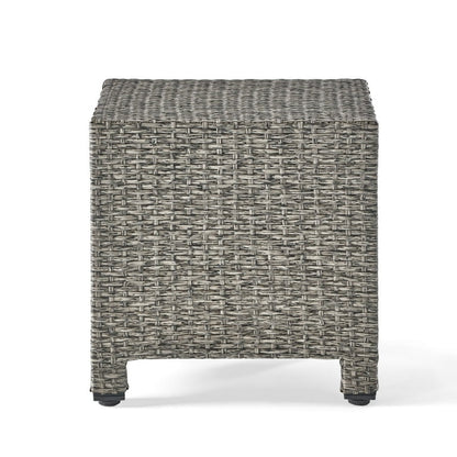 Perie Outdoor Accent Table, Gray Faux Rattan, Iron Frame, 18 Inch