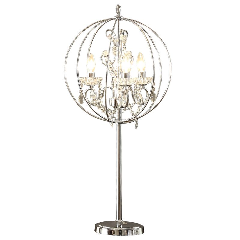 Shine 31 Inch Table Lamp, Chandelier Style, Crystal and Metal, Chrome