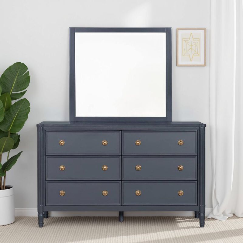 Alta Dresser Mirror, Subtle French Design, Blue Solid Wood, 40 Inch