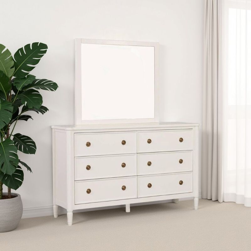 Alta Dresser Mirror, Classic French Design, White Solid Wood, 40 Inch