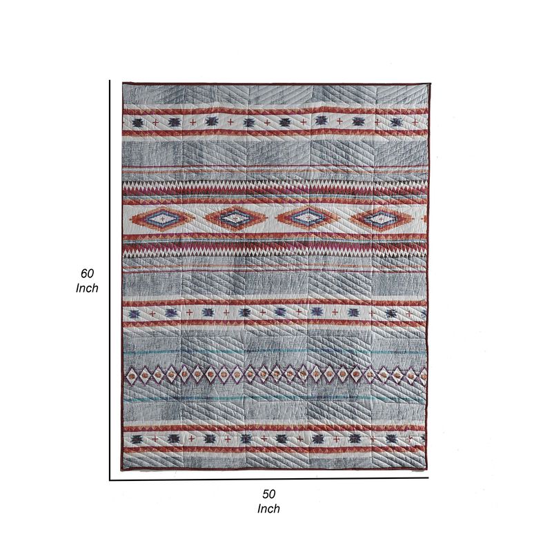 Pimi 50 x 60 Quilted Throw Blanket, Polyester Fill, Southwest Boho Style