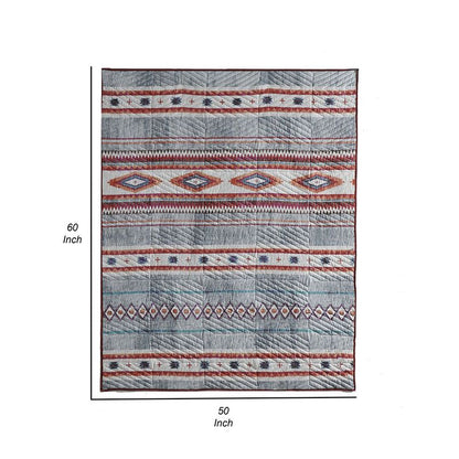 Pimi 50 x 60 Quilted Throw Blanket, Polyester Fill, Southwest Boho Style