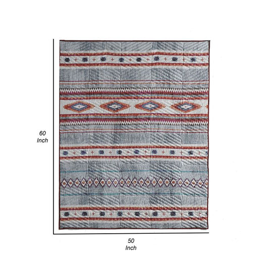 Pimi 50 x 60 Quilted Throw Blanket, Polyester Fill, Southwest Boho Style