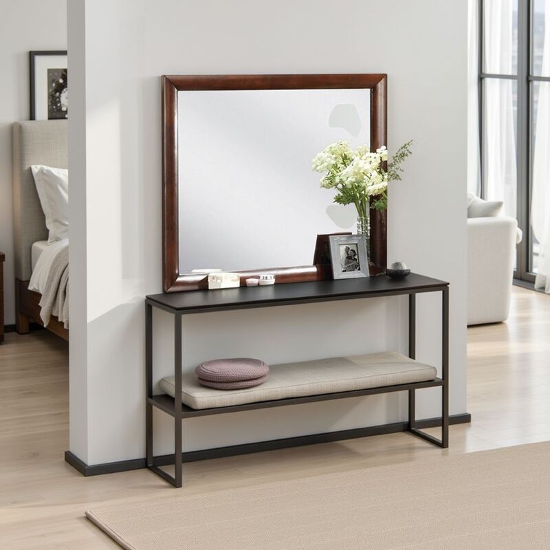Simo Dresser Vanity Mirror, 40 Inch Dark Cherry Brown Solid Wood