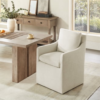 Vill 27 Inch Dining Armchair, Brown Polyester, High Back, Set of 2