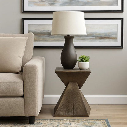 17 Inch Accent Table, Heavy-Duty Durability Cement, Weathered Oak Brown