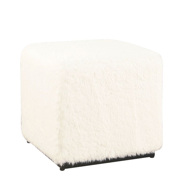 Lev Accent Ottoman, Square Cube SIlhouette with White Faux Fur 16 Inch