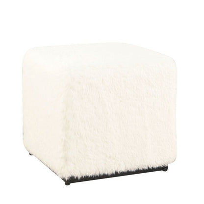 Lev Accent Ottoman, Square Cube SIlhouette with White Faux Fur 16 Inch