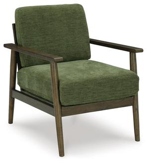 Bixy Accent Chair, 31 Inch, Brown Wood Armrests, Dark Green Polyester