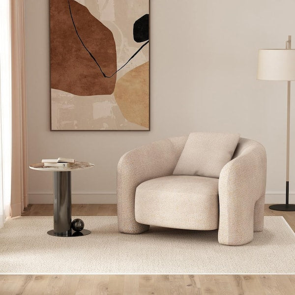 Sylvie Accent Armchair, Gray Linen, Square Modern Gold Base