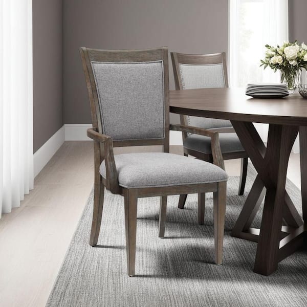 Koa Dining Armchair Set of 2, Padded Seat and Back, Driftwood Brown