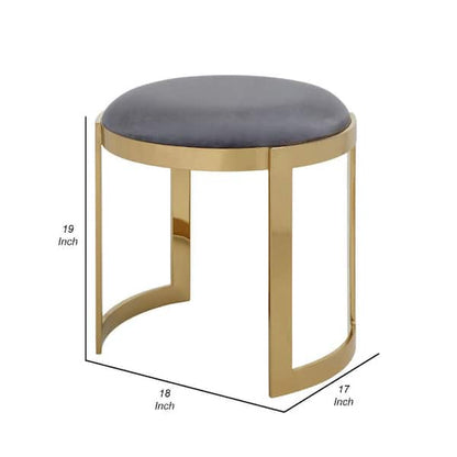 Niyo 19 Inch Ottoman Stool, Round Navy Blue Velvet, Gold Stainless Steel
