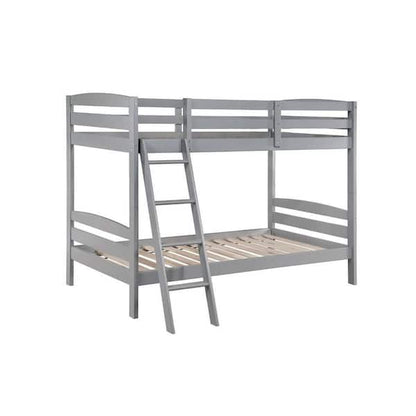 Hina Twin Bunk Bed, Angled Ladder, Sturdy Slat Design, White Solid Wood