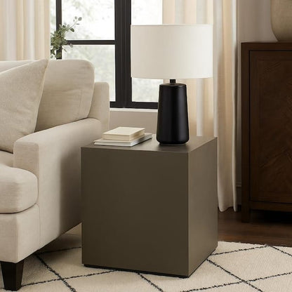 Viko Side End Table, 20 Inch Natural Cement Gray Square Pedestal