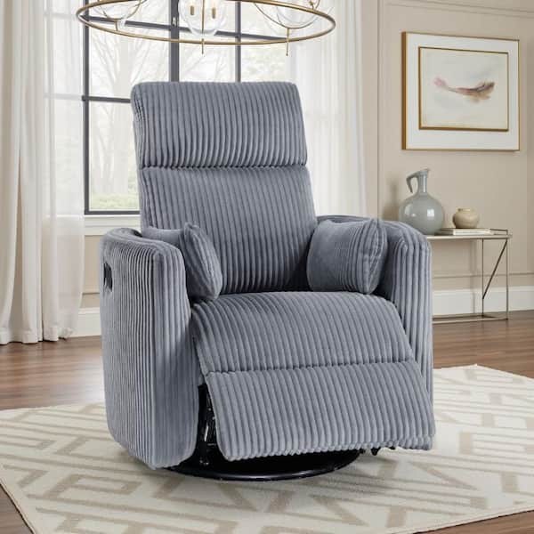 Rix Manual Swivel Glider Recliner Chair, 2 Pillows, Gray Corduroy