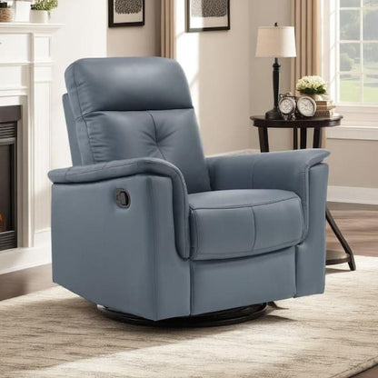 Briz Manual Swivel Glider Recliner Chair, Top Grain Leather Slate Gray
