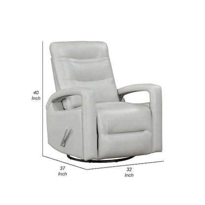 Kamo Manual Recliner Swivel Chair, 32 Inch, Smoke Gray Faux Leather