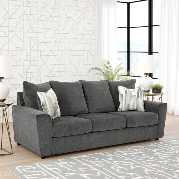 Ratty Ottoman, 33 Inch Rectangular, Plush Cushioned Gray Polyester