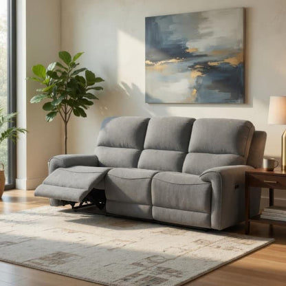 Cote Power Recliner Chair, Gray Boucle, Pillow Top Arms, Solid Wood