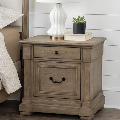 Roi Nightstand, 2 Drawers, Weathered Gray Solid Wood, 28 Inch