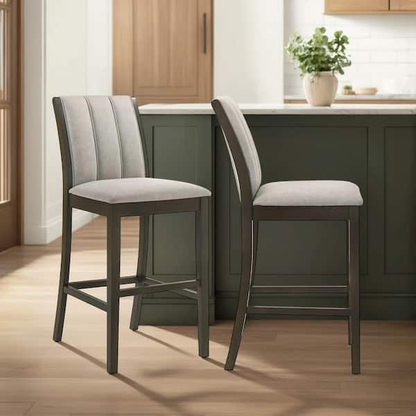 Will 26 Inch Counter Height Chair, Gray Polyester Upholstery, White, Set of 2