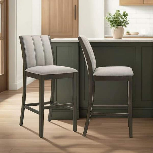 Will 26 Inch Counter Height Chair, Gray Polyester Upholstery, White, Set of 2