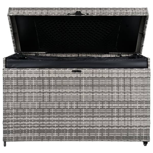 Jer Outdoor Storage Box with Gas Lift, 79 Inch Black Rattan Woven