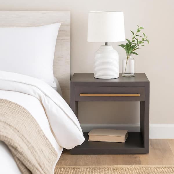 Ceny Side End Table, 1 Drawer, Gray Oak Solid Mango Wood, 26 Inch