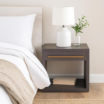 Ceny Side End Table, 1 Drawer, Gray Oak Solid Mango Wood, 26 Inch