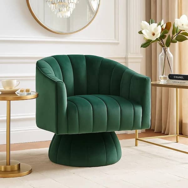 Rex Swivel Accent Chair, Barrel Channel Stitched Velvet, Green