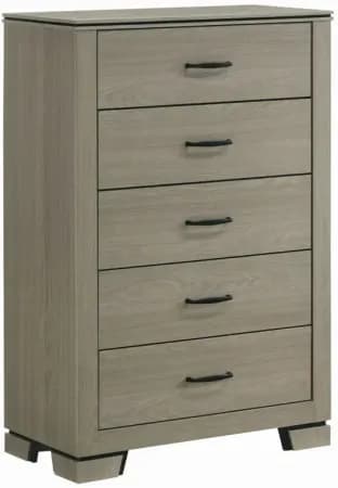 Anna 5 Drawer Tall Dresser Chest, Weathered Gray, Black Metal Accents