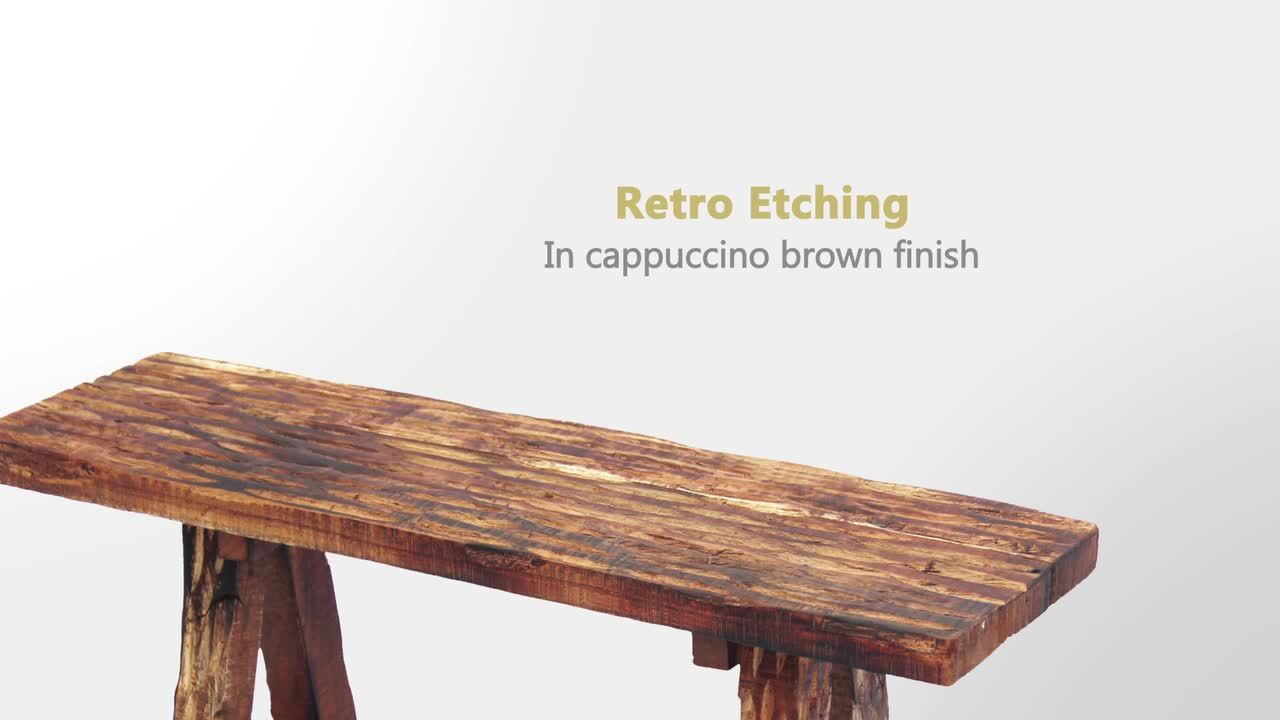 Wooden Garden Patio Bench With Retro Etching, Cappuccino Brown