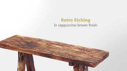 Wooden Garden Patio Bench With Retro Etching, Cappuccino Brown