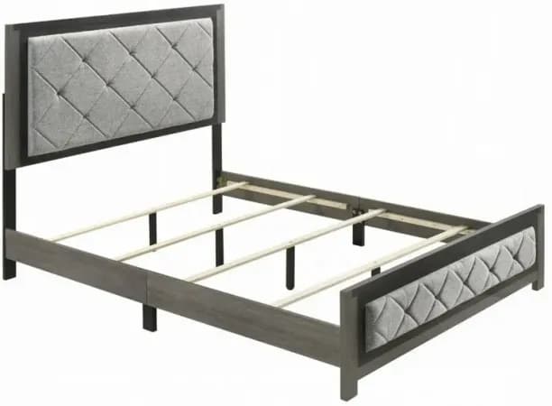 Joho Queen Bed with Gray Diamond Button Tufted Upholstery, Modern Gray