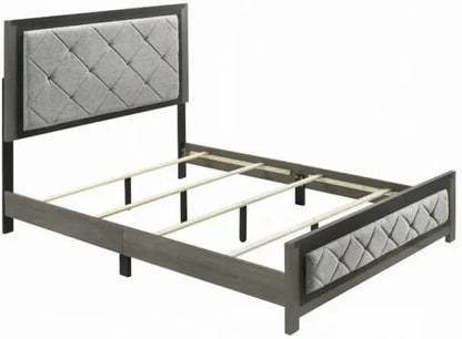 Joho Queen Bed with Gray Diamond Button Tufted Upholstery, Modern Gray