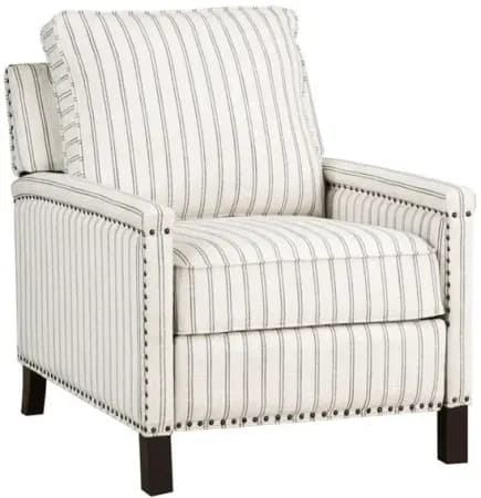 Claire 34 Inch Accent Chair, Push Recliner, Beige Gray Polyester Pinstripes