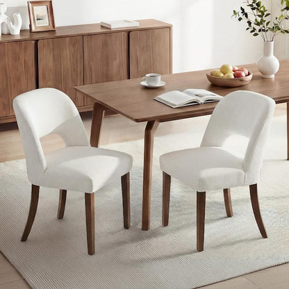 Dining Bench, White Fabric Walnut Brown Rubberwood, 46 Inch Foam Seat