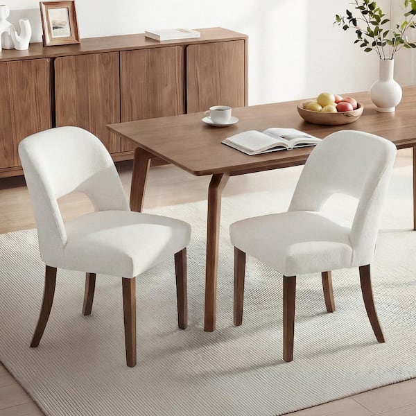 Dining Bench, White Fabric Walnut Brown Rubberwood, 46 Inch Foam Seat