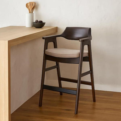 Zsy Counter Stool Chair, Open Back, Java Brown Birch Wood, Sand White