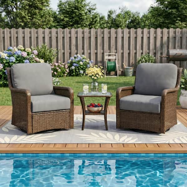 Olen Outdoor Barstool Chair Set of 2, Beige Polyester Brown Solid Wood