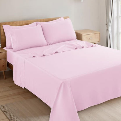 Minka 6 Piece California King Bed Sheet Set, Soft Microfiber, Sand Pink