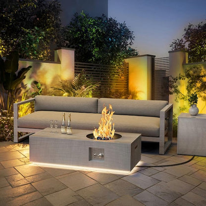 Outdoor Fire Pit, Dark Brown, Gold Iron Frame Rectangular 48 Inch