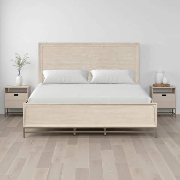 Rozie Queen Bed with Panel Style Headboard, Light Oak Brown Solid Wood